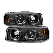 Sierra 1500/2500/3500 99-06 Strålkastare Projektor - LED Halo Svarta - Helljus 9005 (Ej Inkluderat) - Halvljus 9006 (Inkluderat) Spyder Auto